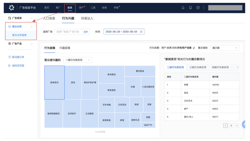 快手广告投放平台：受众分析报表